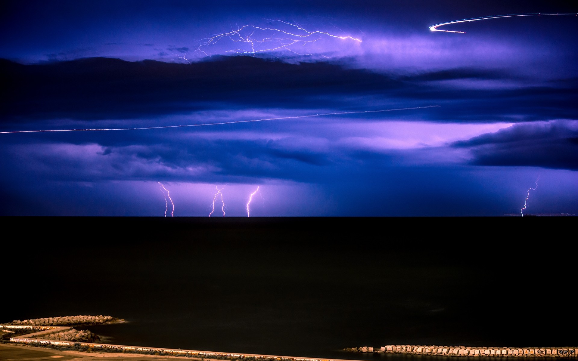 landscapes sea sunset sky ocean evening beach landscape desktop light dusk water sun color nature seascape dark dawn abstract lightning thunderbolt thunder storm