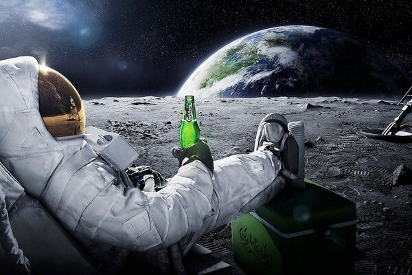 Fantasy. Moon. The cosmonaut is resting