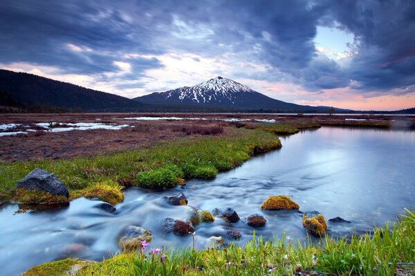 A beautiful river on the background of a mountain