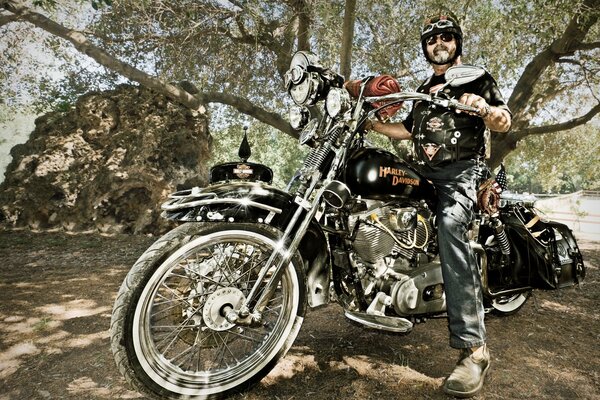 A man in a helmet on a biker