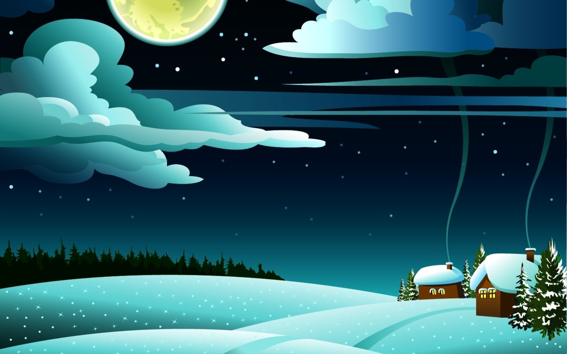 invierno navidad ilustración escritorio luna gráfico nieve vector nubes cielo azul humo estrellas