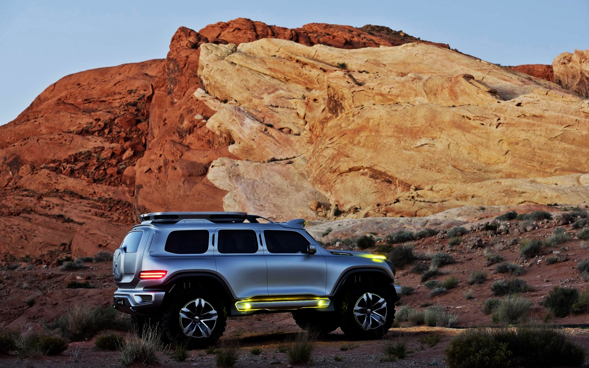 concept cars voyage désert paysage à l extérieur ciel rock canyon coucher de soleil parc montagnes grès scénique concept mercedes concept suv concept mercedes-benz