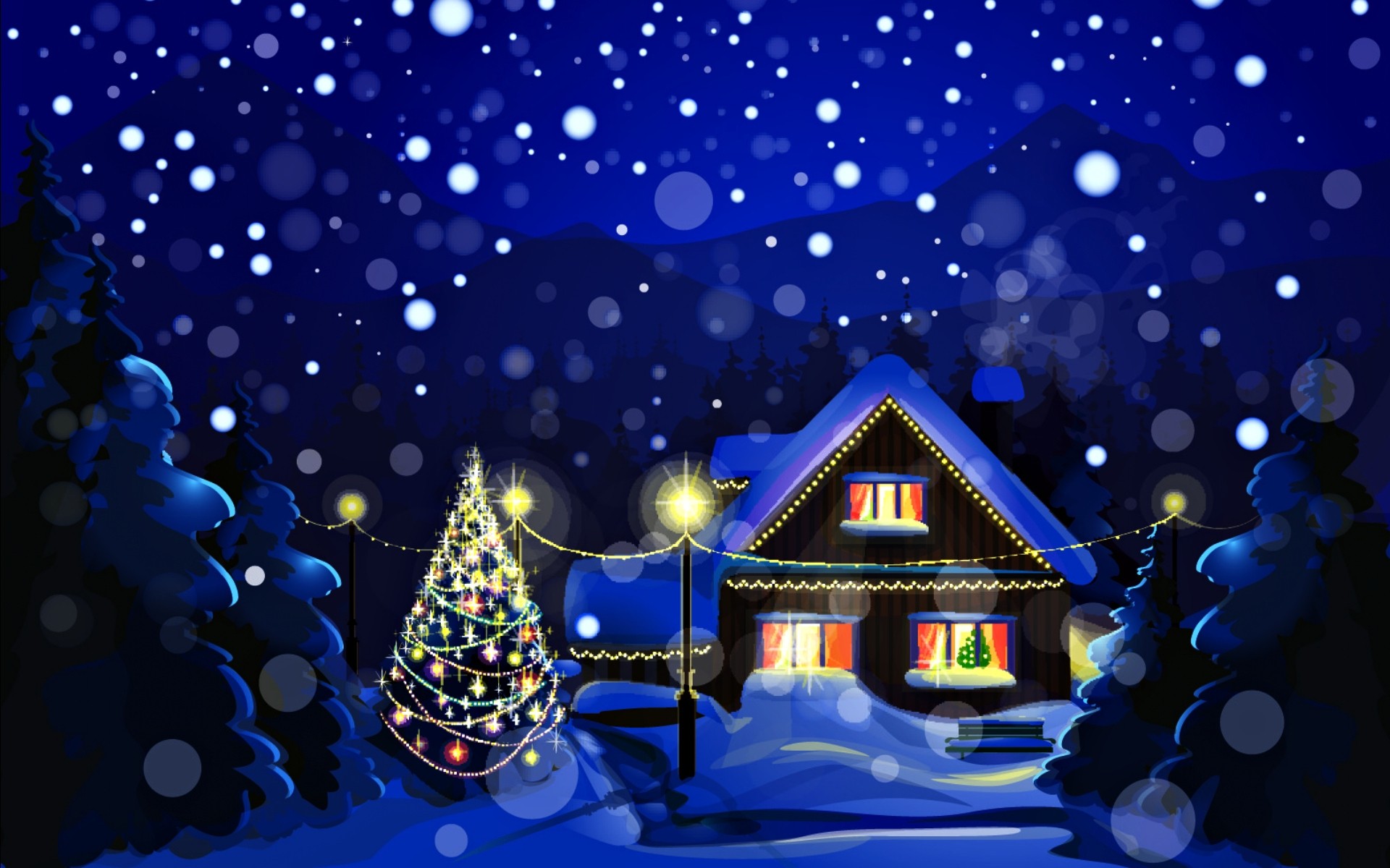 inverno natale vacanza merry desktop illustrazione eva decorazione luce neve fiocco di neve casa di neve neve luci dell albero