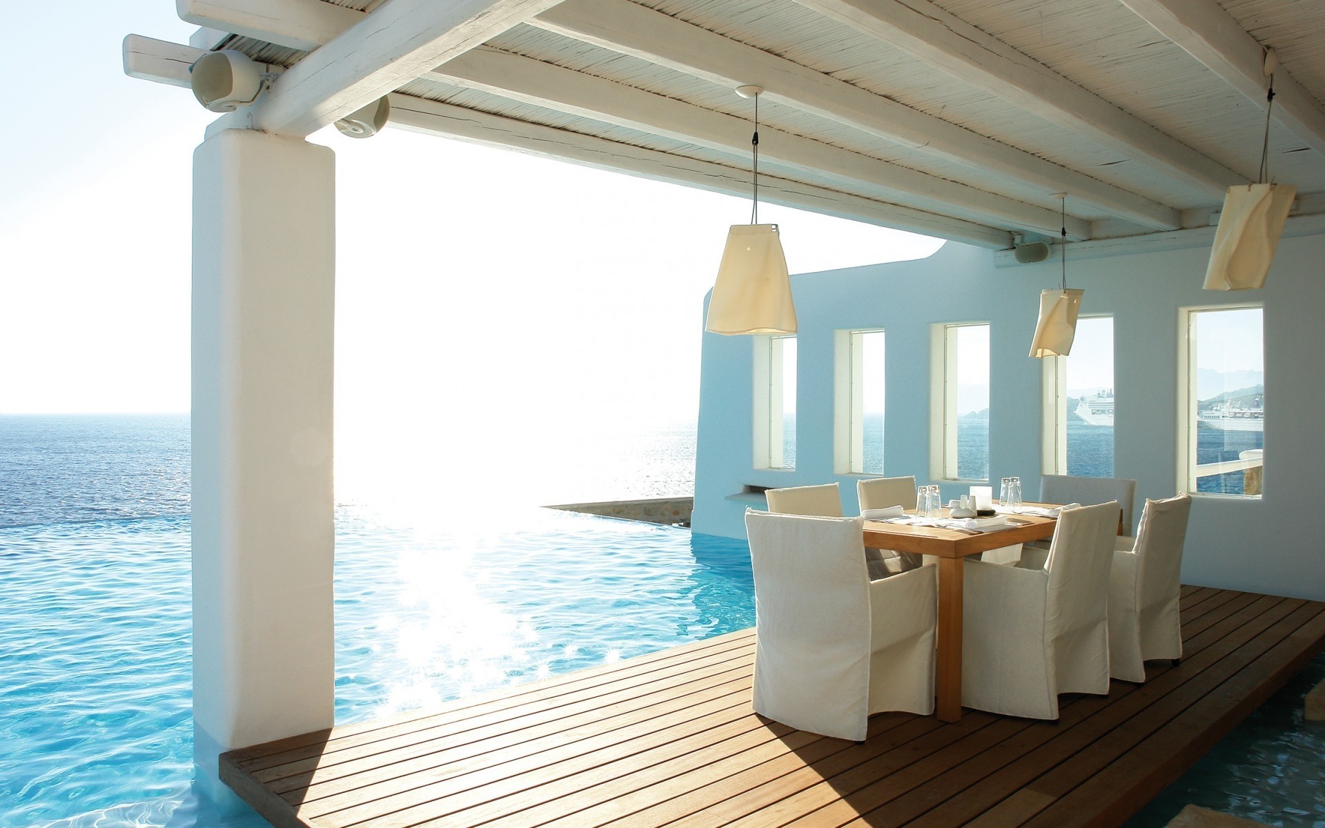 стул роскошные отель диван курорт мебель отпуск вилла номер в помещении окна релаксация лето океан таблица плавательный бассейн бассейн море терраса фон