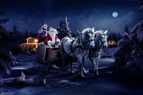 Babbo Natale su un trio con campane