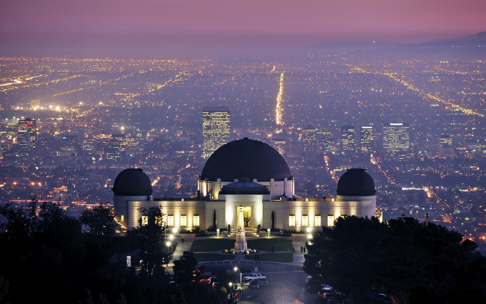 estados unidos ciudad noche hogar arquitectura viajes puesta de sol luz crepúsculo skyline ciudad cielo amanecer luna agua observatorio paisaje al aire libre cúpula panorámica observatorio de la la griffith observatorio de california noche