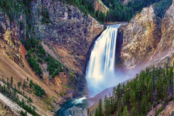 Beautiful big waterfall in the mountains