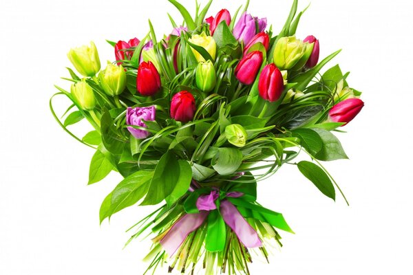 Lush bouquet with colorful tulips