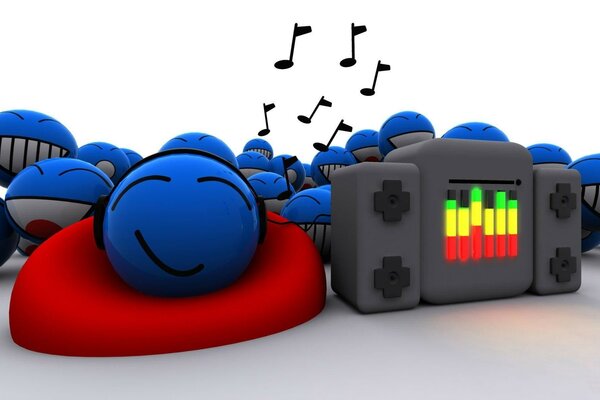 Blue emoticons relax to the music