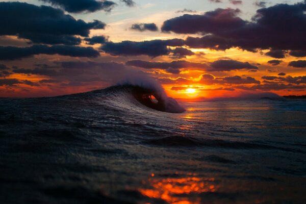 Una ola al atardecer