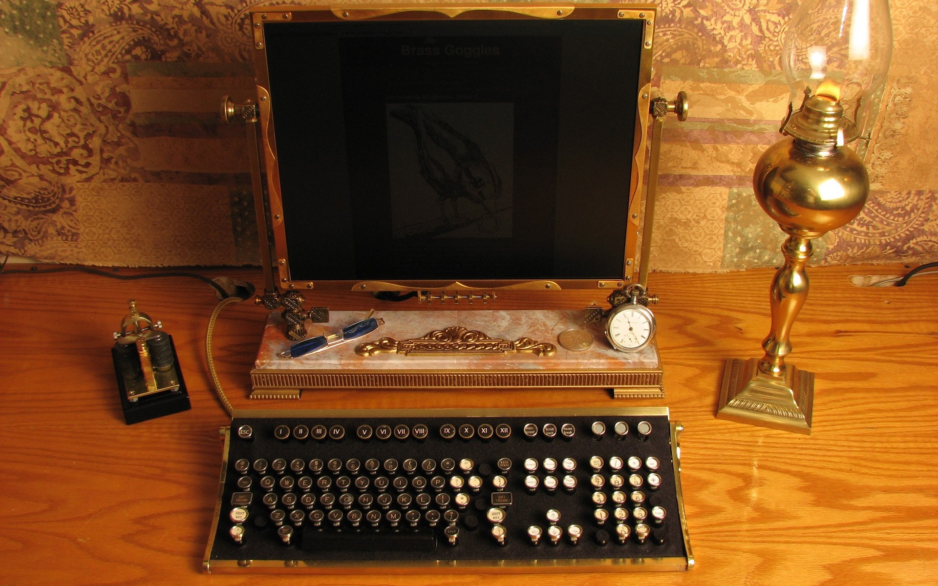 digital technology indoors furniture room still life one wood retro interior design table antique home computer old vintage contemporary