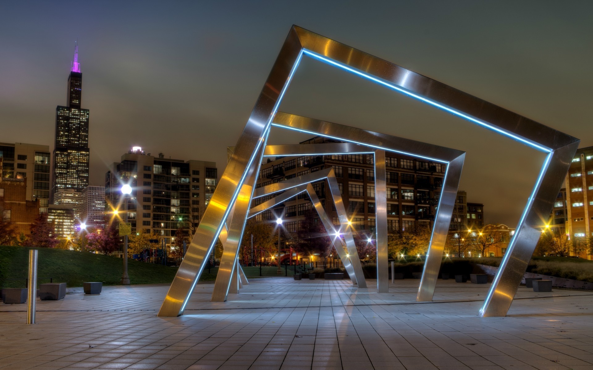 usa straße stadt straße licht unschärfe brücke auto innenstadt städtisch verkehr haus architektur dämmerung verkehr nacht licht park bna amerika