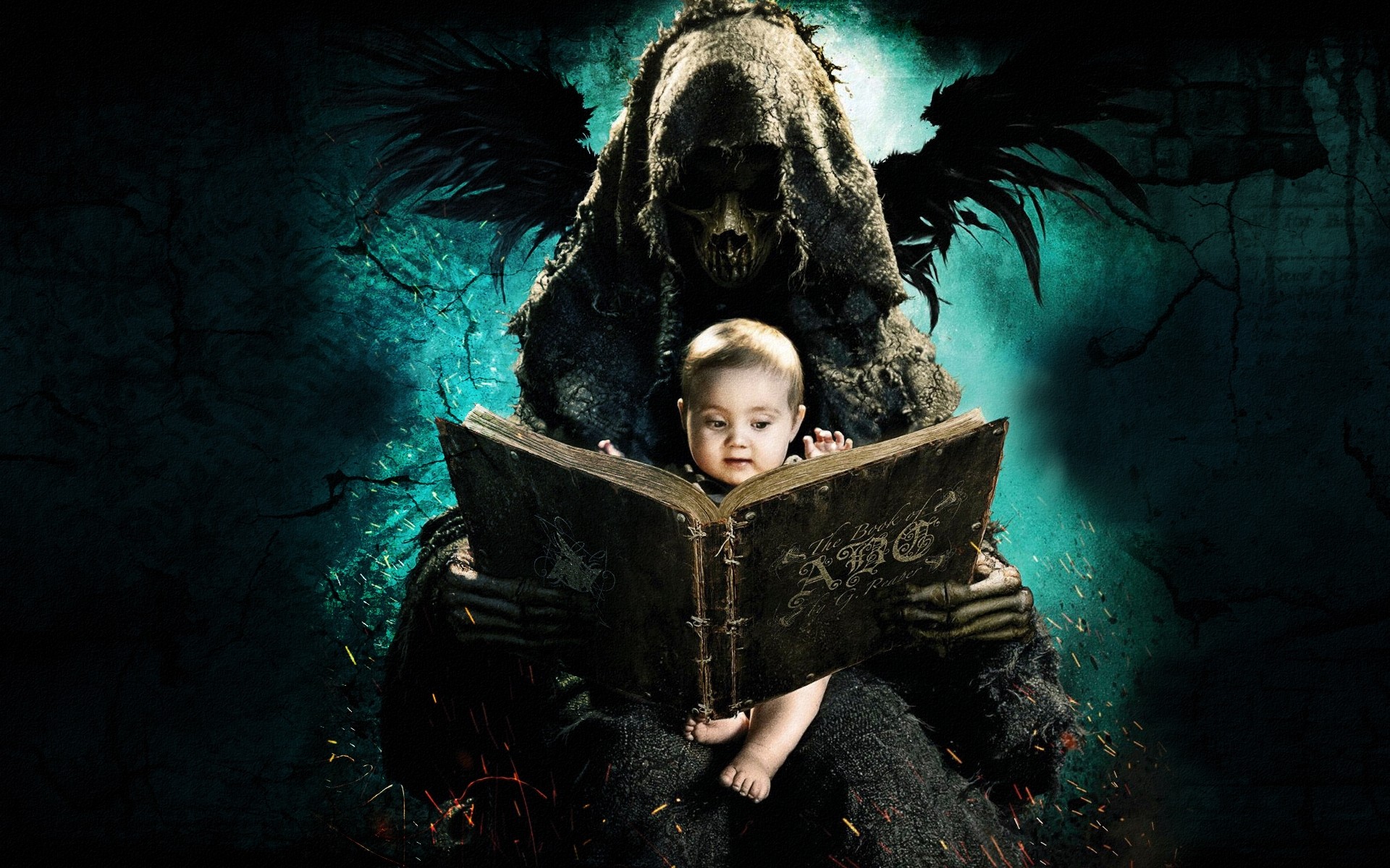 movies underwater one portrait water demon wings a ghost a child a book a skull