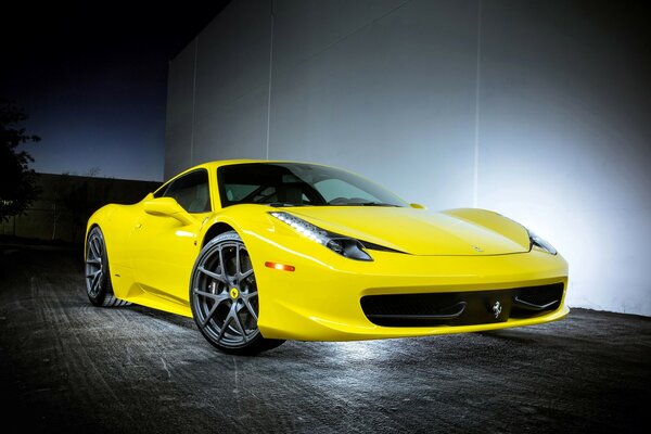 Yellow Ferrari with big wheels