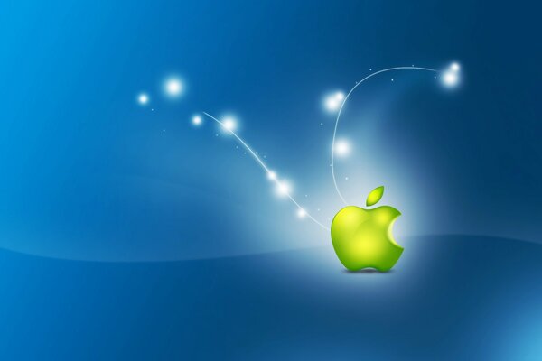 Glowing apple icon on a blue background