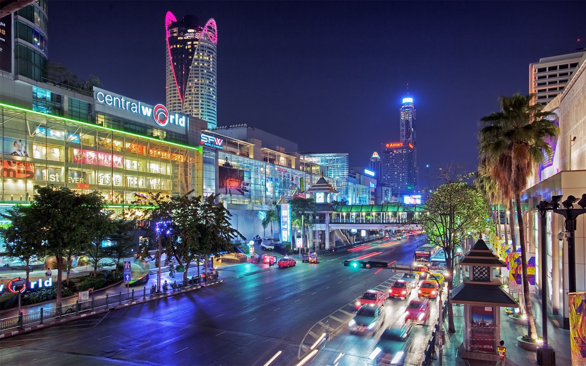 other city city illuminated dusk travel traffic architecture evening neon road hotel business nightlife building skyscraper street transportation system modern casino urban cityscape bangkok city bangkok lights