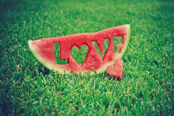 On the green lawn watermelon with love