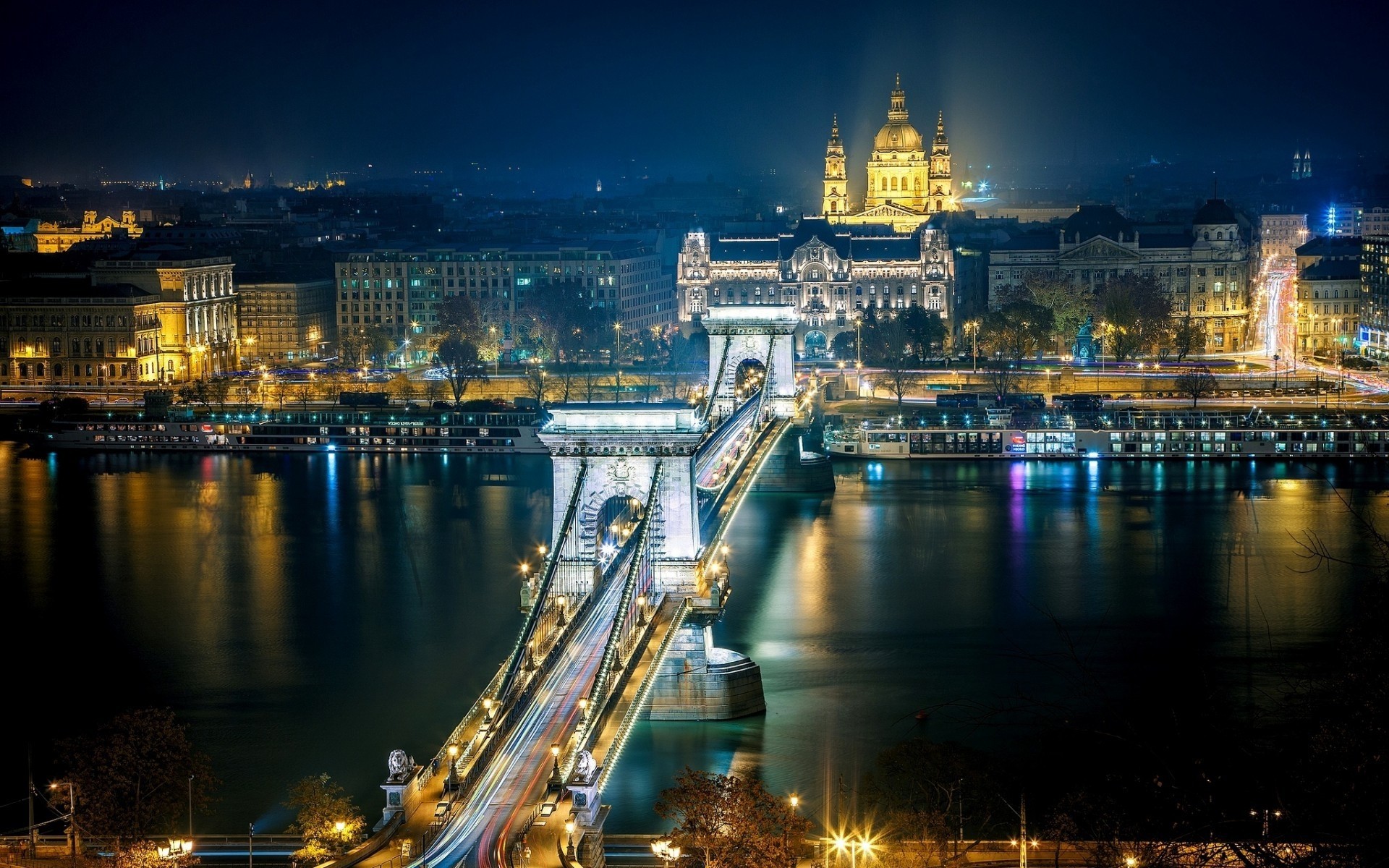 other city city water architecture bridge river cityscape dusk travel skyline downtown urban reflection illuminated evening sunset building sky skyscraper traffic chain bridge szechenyi chain szechenyi budapest