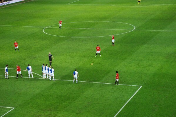 The moment before performing a free kick in football