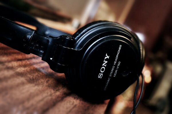 Sony Black stereo headphones close-up