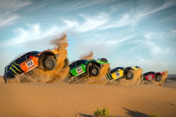 Cars in the desert racing competition