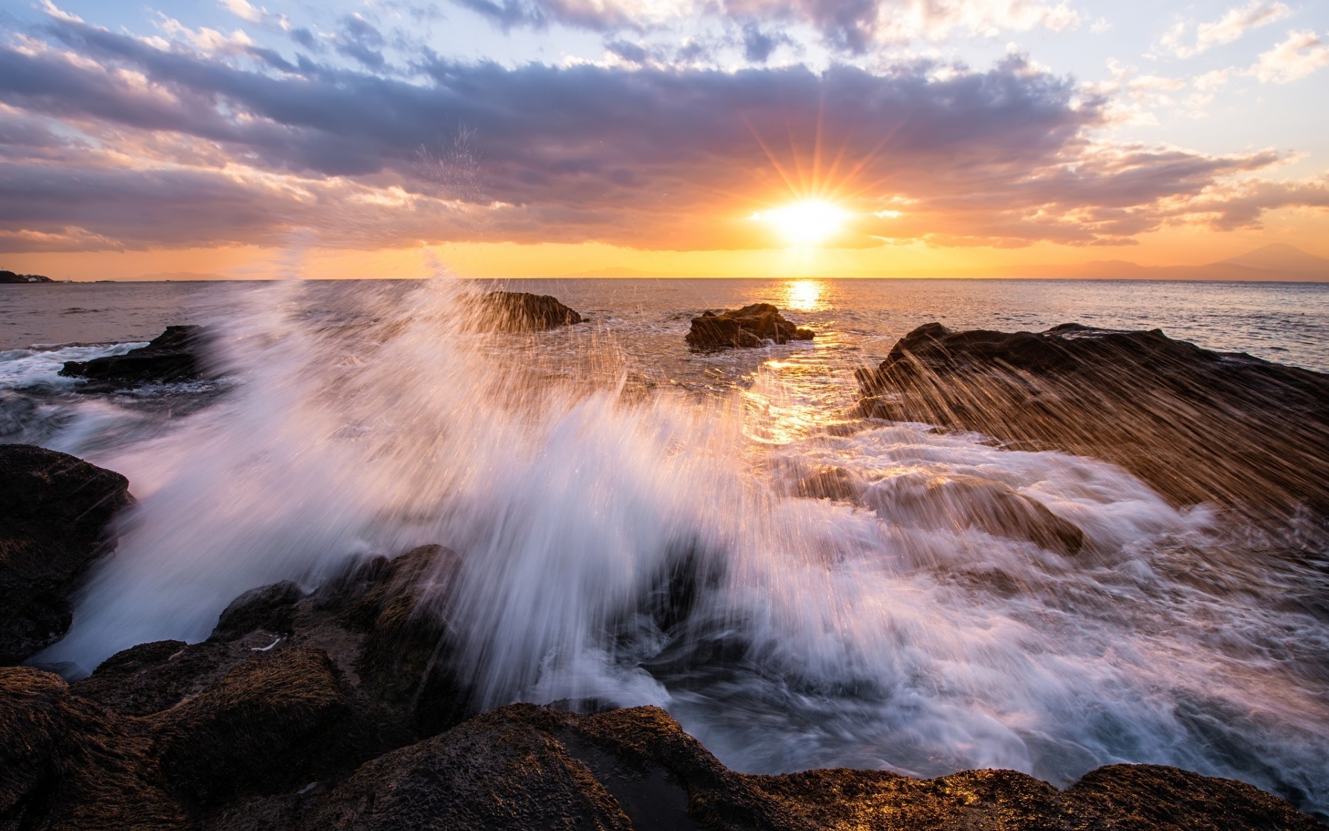 landscapes sunset water dawn beach sea landscape ocean dusk seascape evening sun seashore sky nature travel surf rock stones waves