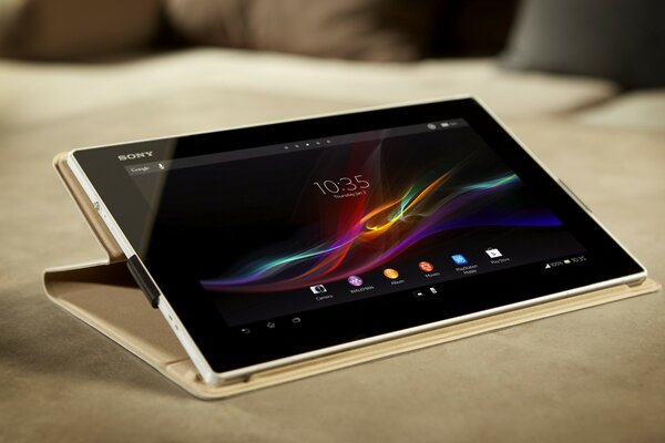 The screen of the new Sony tablet with a book case