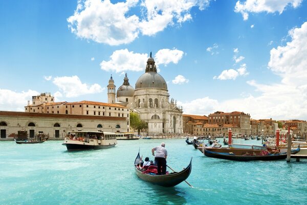 The gandols of the Venetian Gandoliers on the water