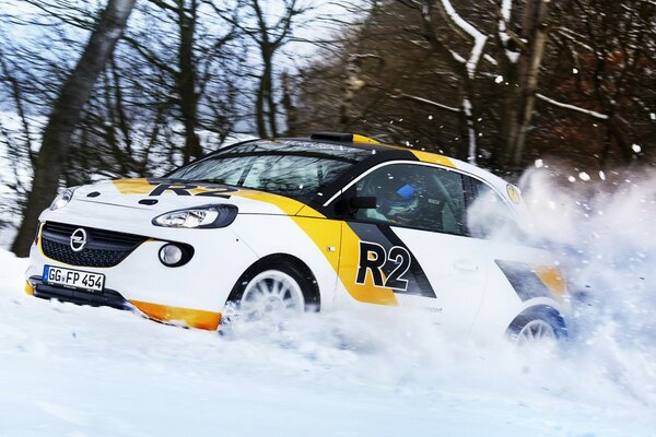 Opel car on a snowy road