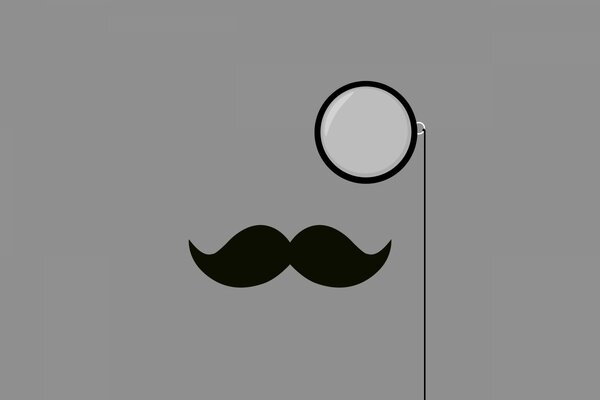 Moustache noire et monoculaire sur fond gris