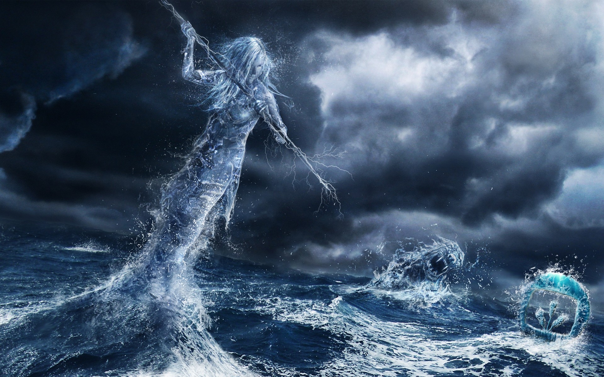 fantasy storm nature ocean water wave sea danger wet motion lightning rain thunderstorm hurricane weather dark monster