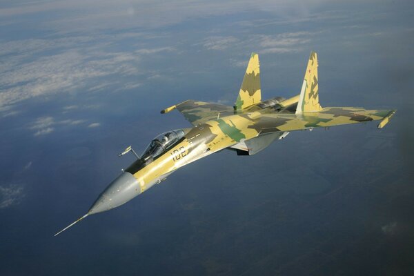 Puissant combattant planant dans le ciel