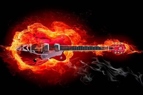 Guitarra com fogo brilhante