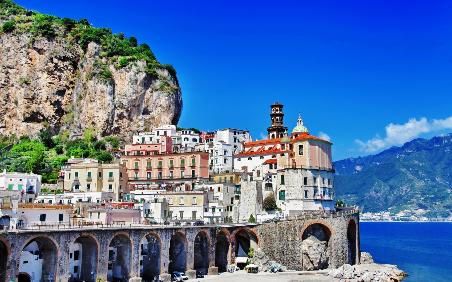 italy architecture travel sky building tourism landmark sight seashore landscape vacation outdoors sea city water scenic ancient tower town blue sky