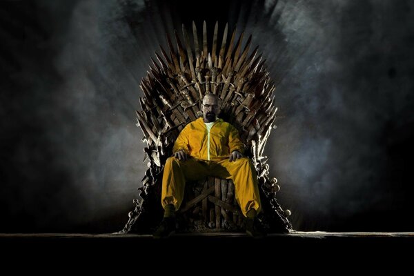 A man in a yellow suit on the throne