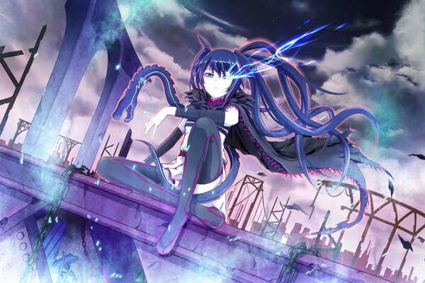 Black Rock Shooter płomień niebieskie oko