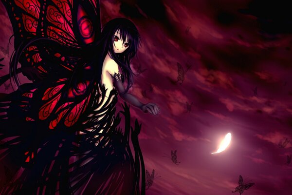 A woman with dark wings in the sky