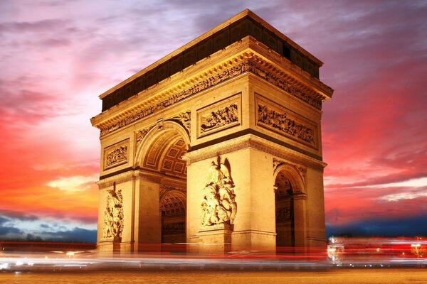 Photo d un monument architectural sur fond de coucher de soleil rose