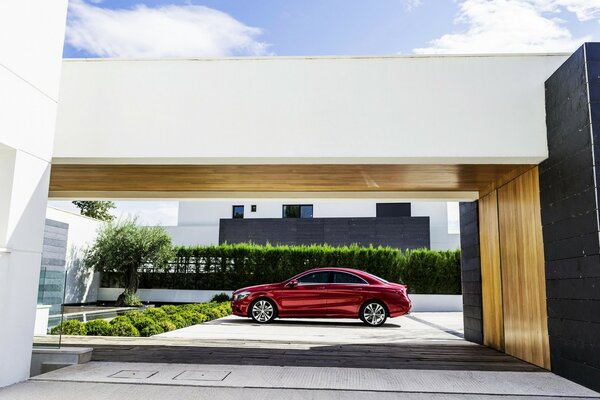 Urban landscape. Red car