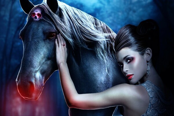 Photo shoot of a girl and a horse in the fantasy style