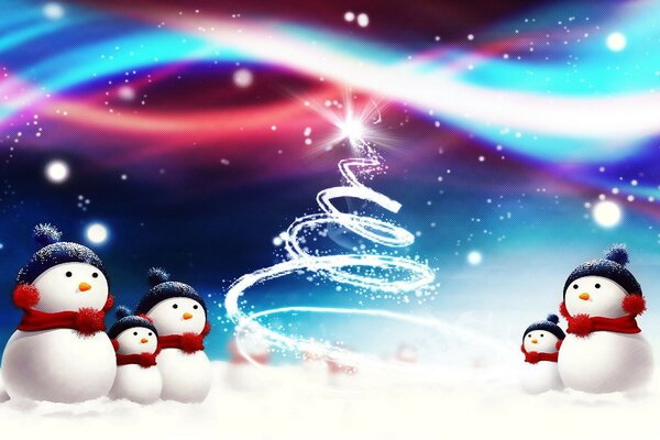 New Year s image with snowmen and the image of a Christmas tree