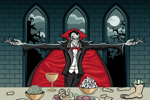 Drácula cena en su castillo