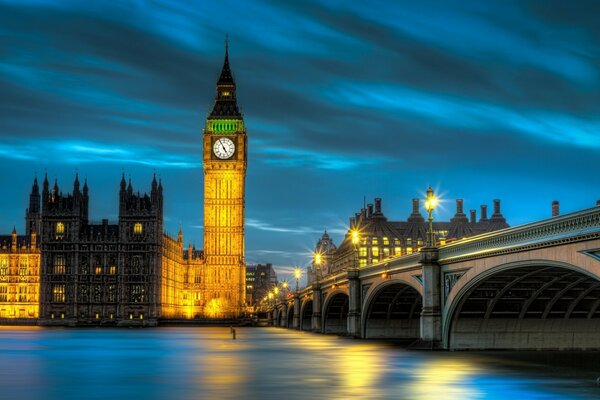 Great Britain at dusk, big Ben