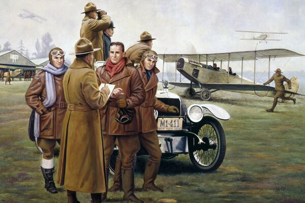 Zeichnung zum Thema Oldtimer und Flugzeuge