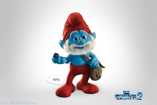 Papai Smurf com saco no fundo branco