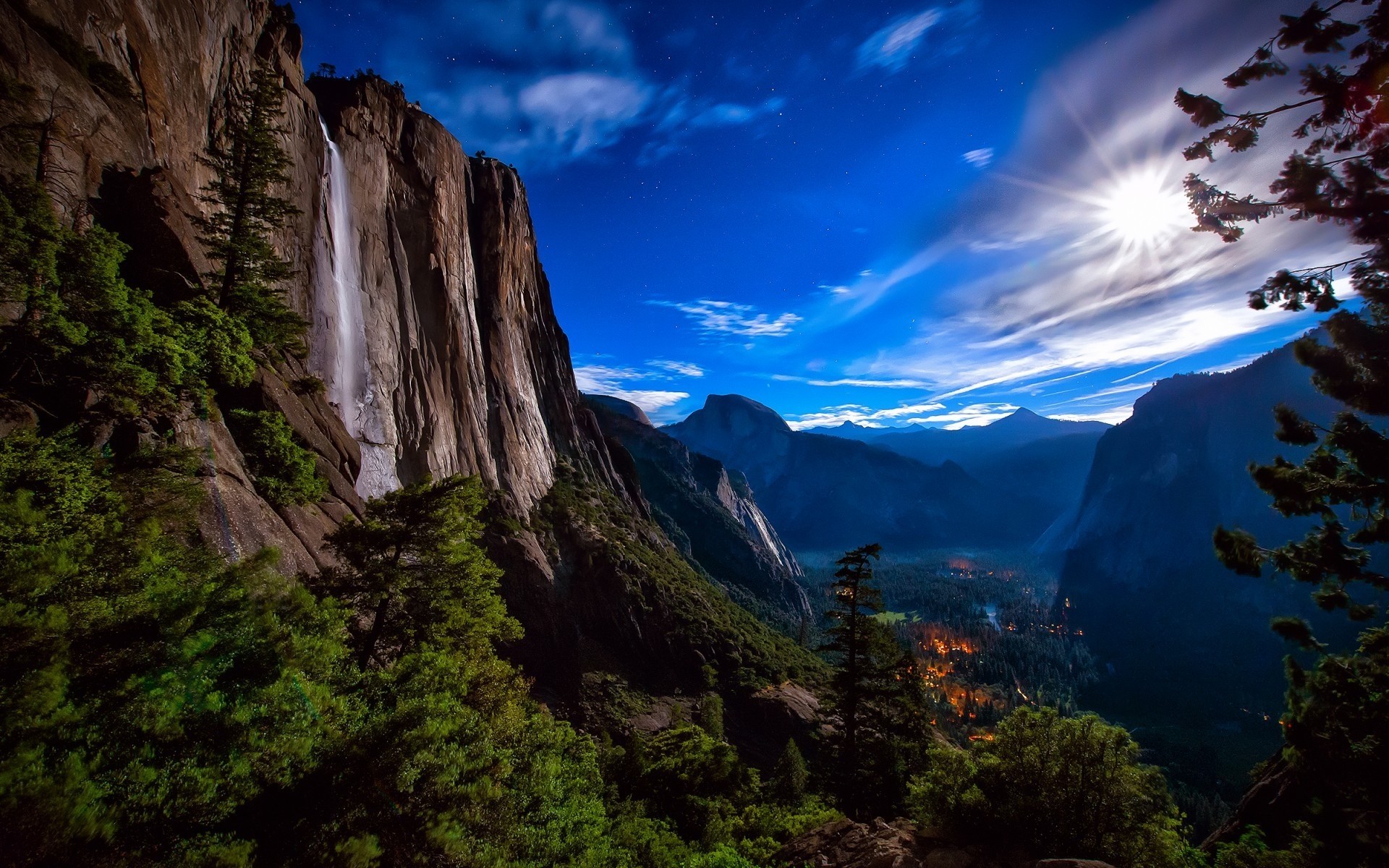 estados unidos viajes paisaje al aire libre naturaleza agua cielo montañas roca puesta de sol yosemite cascada bosque