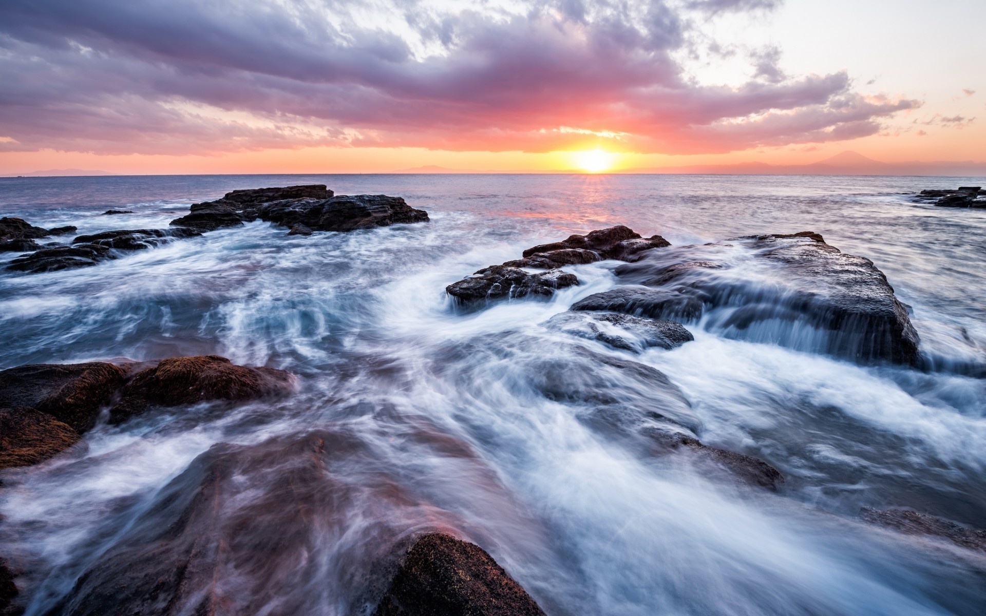 japan wasser sonnenuntergang landschaft meer ozean dämmerung dämmerung abend strand meer reisen landschaft natur welle brandung himmel rock sonne steine