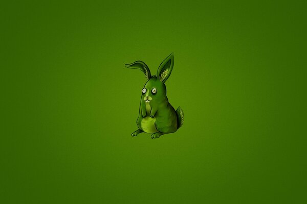 Cartoon green hare on a green background