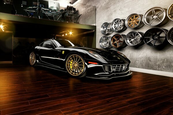 Black Ferrari car on the parquet