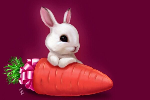 Christmas cartoon rabbit with carrot